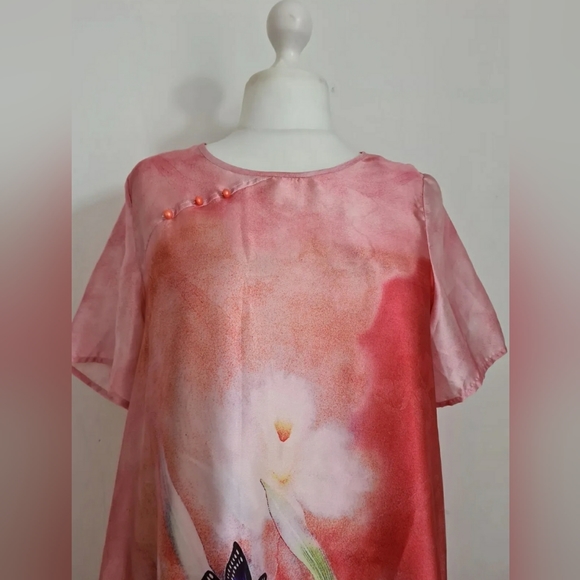 Butler & Wilson floral dress size medium short sleeve kimono kaftan satin look - Picture 2 of 10